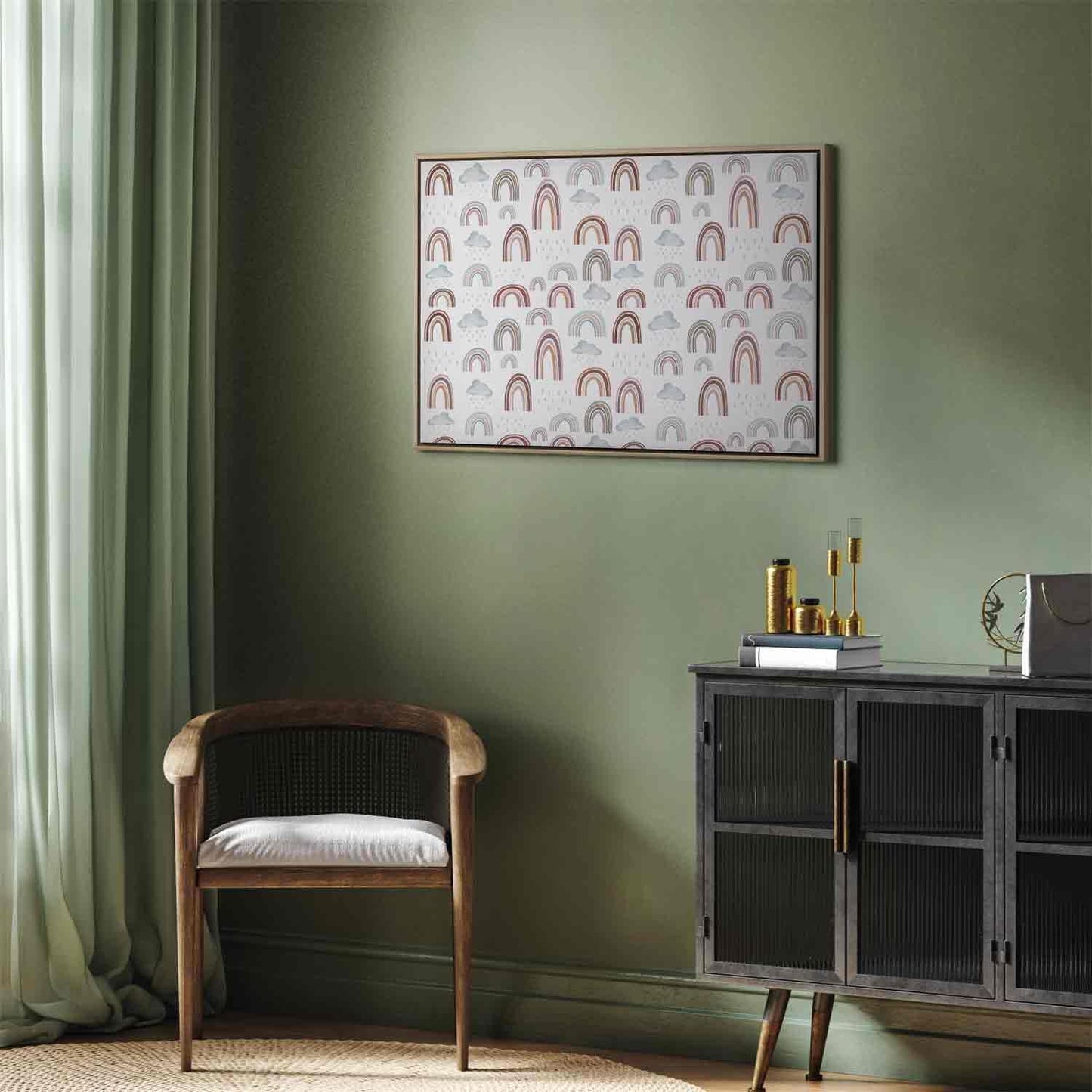 Leinwandbild - Rainbows After the Storm - Rainbows of Various Sizes in Pastel Hues Among Rain Clouds in a Gray-Blue Shade