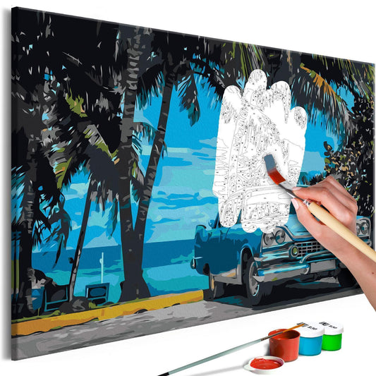 Malen nach Zahlen Auto unter Palmen Malset auf Leinwand 60x40cm