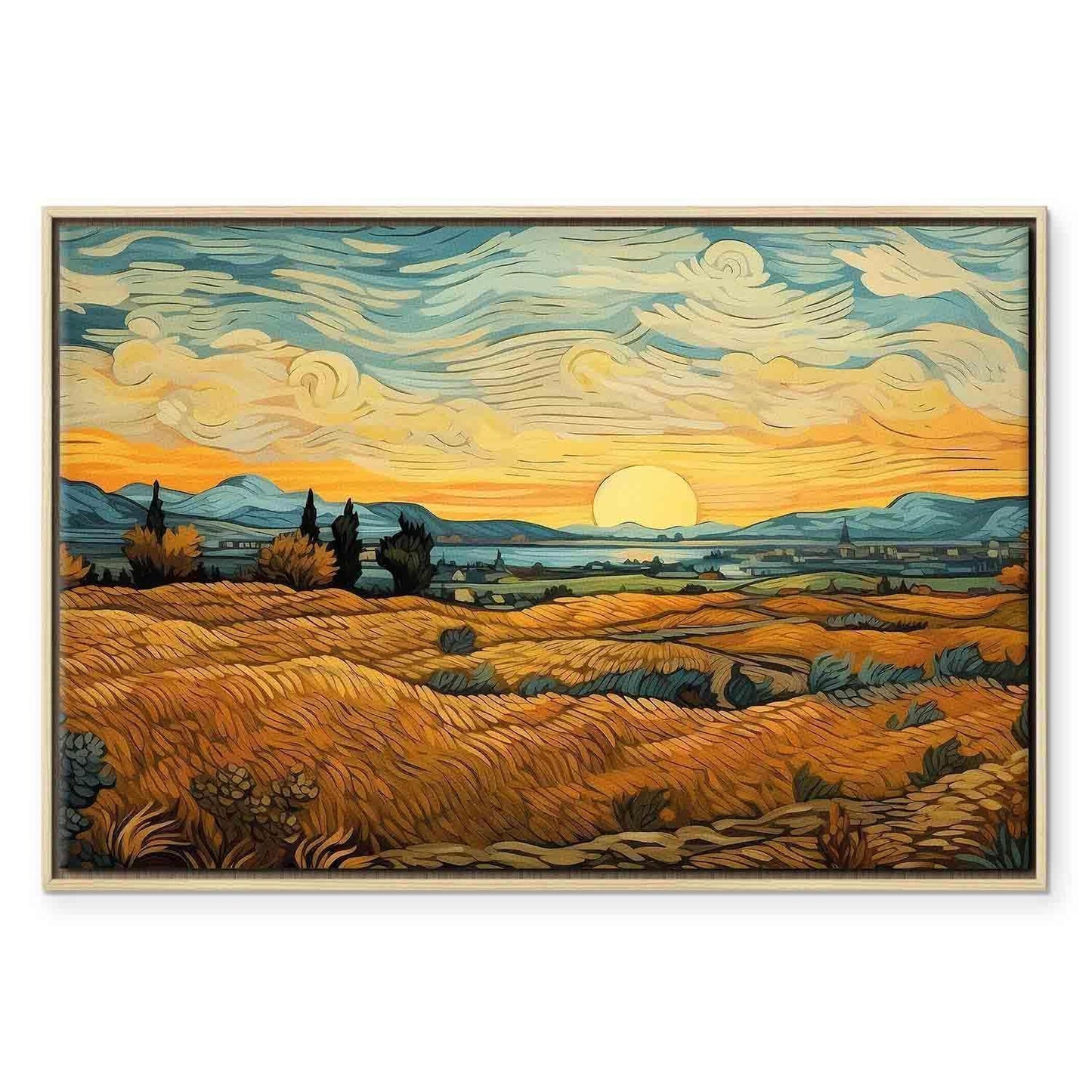 Leinwandbild - Impressionistic fields - painted golden landscape with fields of grain