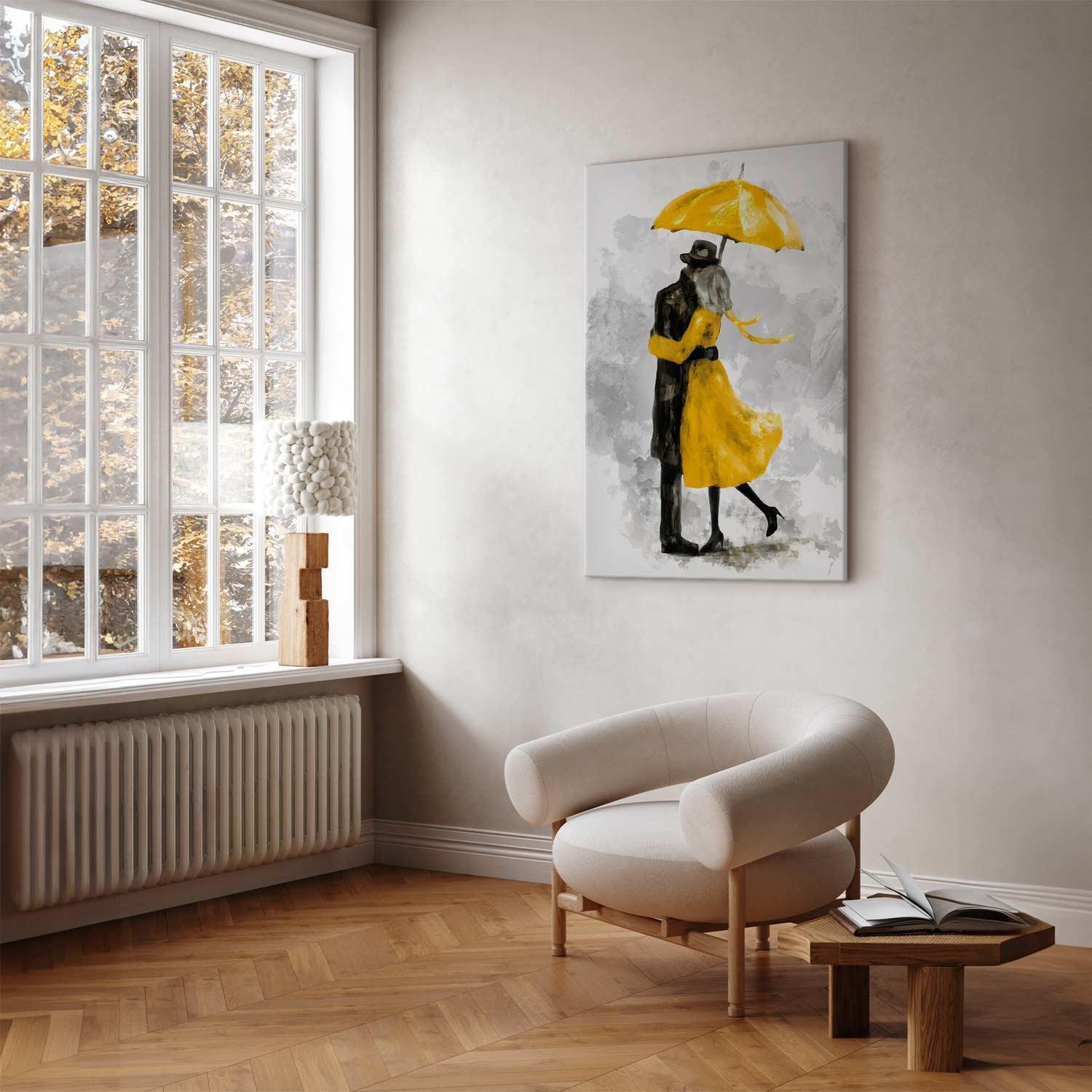 Leinwandbild - Under Yellow Umbrella (1 Part) Vertical Artgeist