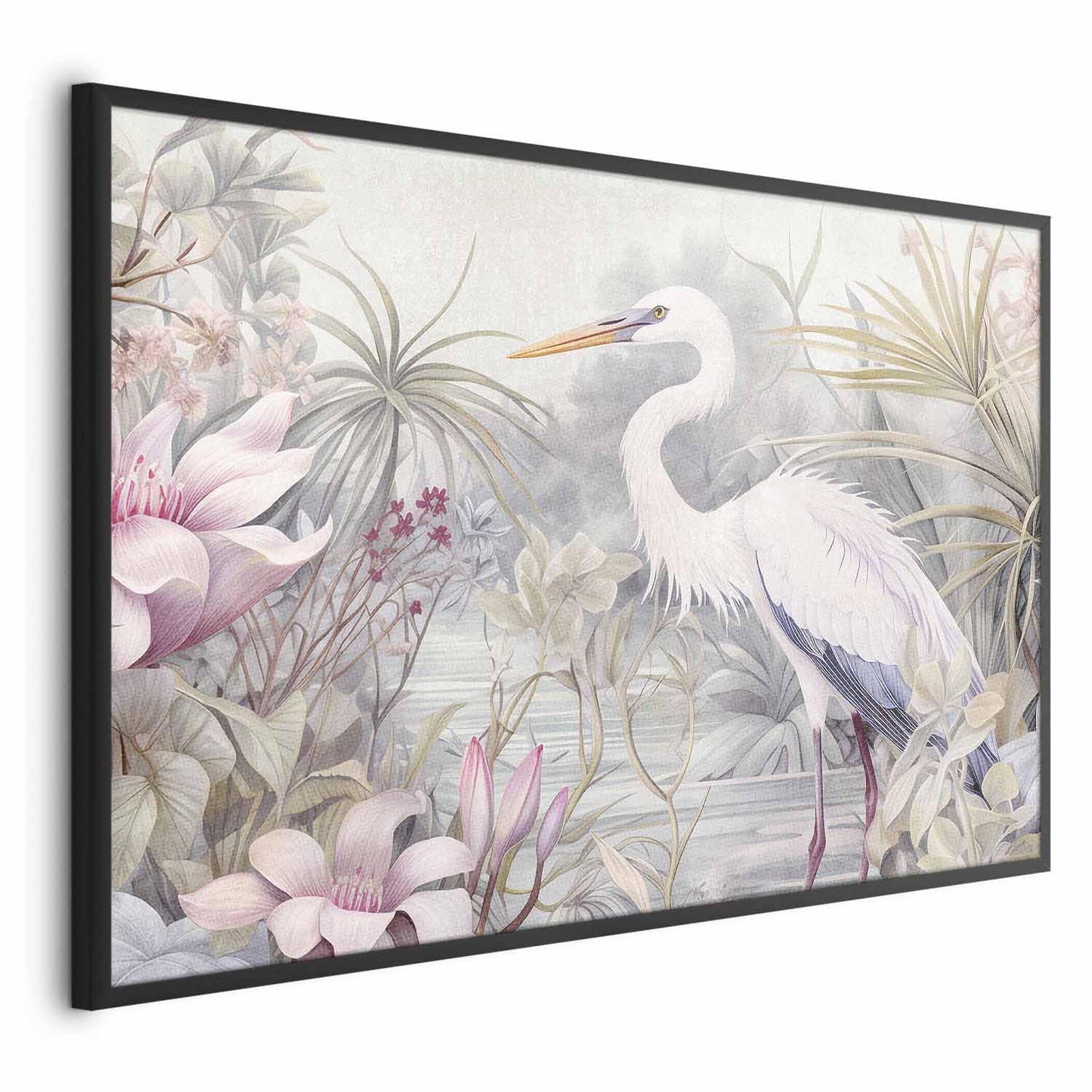 Poster - Heron Wading in a Pond - illustration in light colors Artgeist