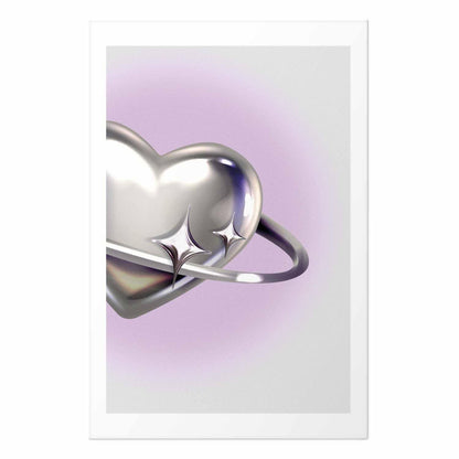 Poster - Cosmic Heart - silver heart with a ring on a purple background