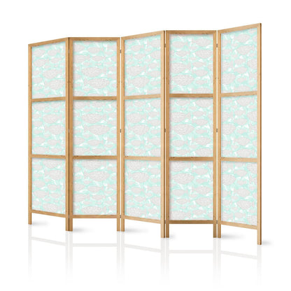 Japanischer Paravent - Minimalist Fish - Fishes From Grey Dots Against a Crystal Sheet of Water in Mint Green Colors Artgeist