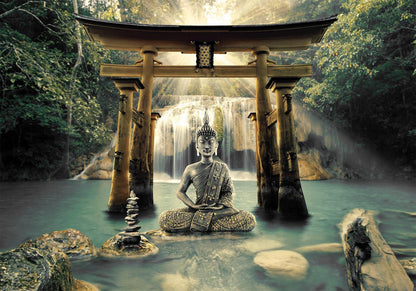 Fototapete Buddha Lächeln – Ruhe und Harmonie für dein Zuhause