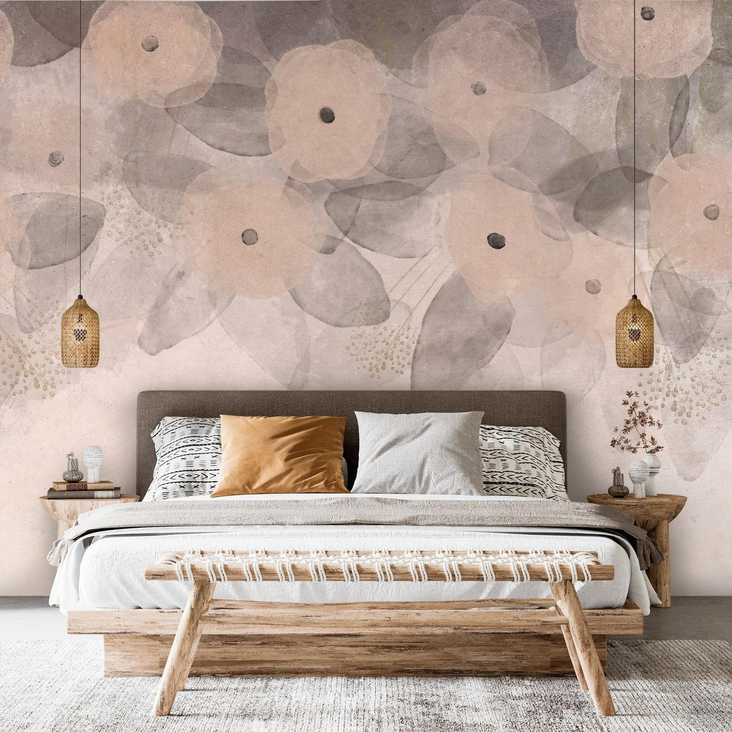Fototapete - Minimalist meadow - patterns on a delicate beige textured background Artgeist
