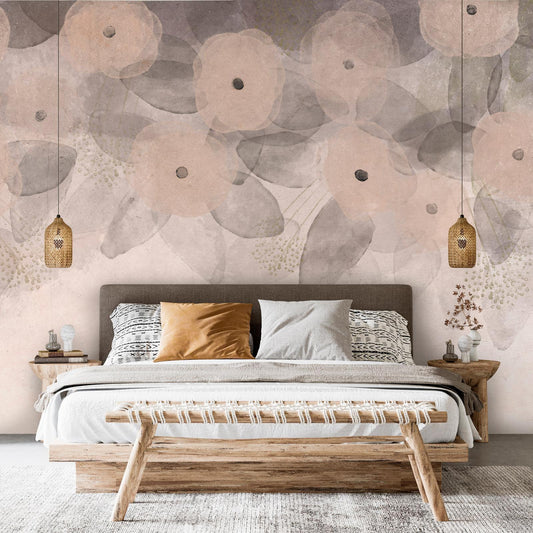 Fototapete - Minimalist meadow - patterns on a delicate beige textured background Artgeist