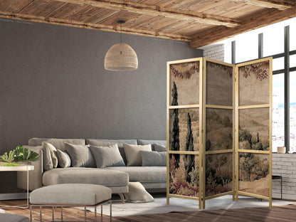 Japanischer Paravent - Landscape with Cypresses - Old Tapestry with Mediterranean Vegetation