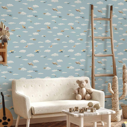 Tapete - Illustration - Yellow-blue airplanes against a blue sky