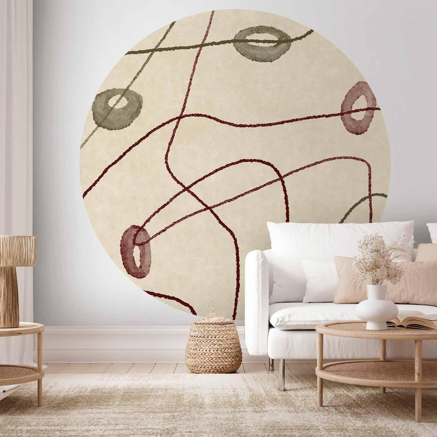 Runde Fototapete - Lines and shapes – bead labyrinth on a pale washed background