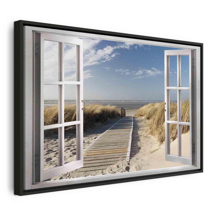 Leinwandbild - Window: View of the Beach Artgeist