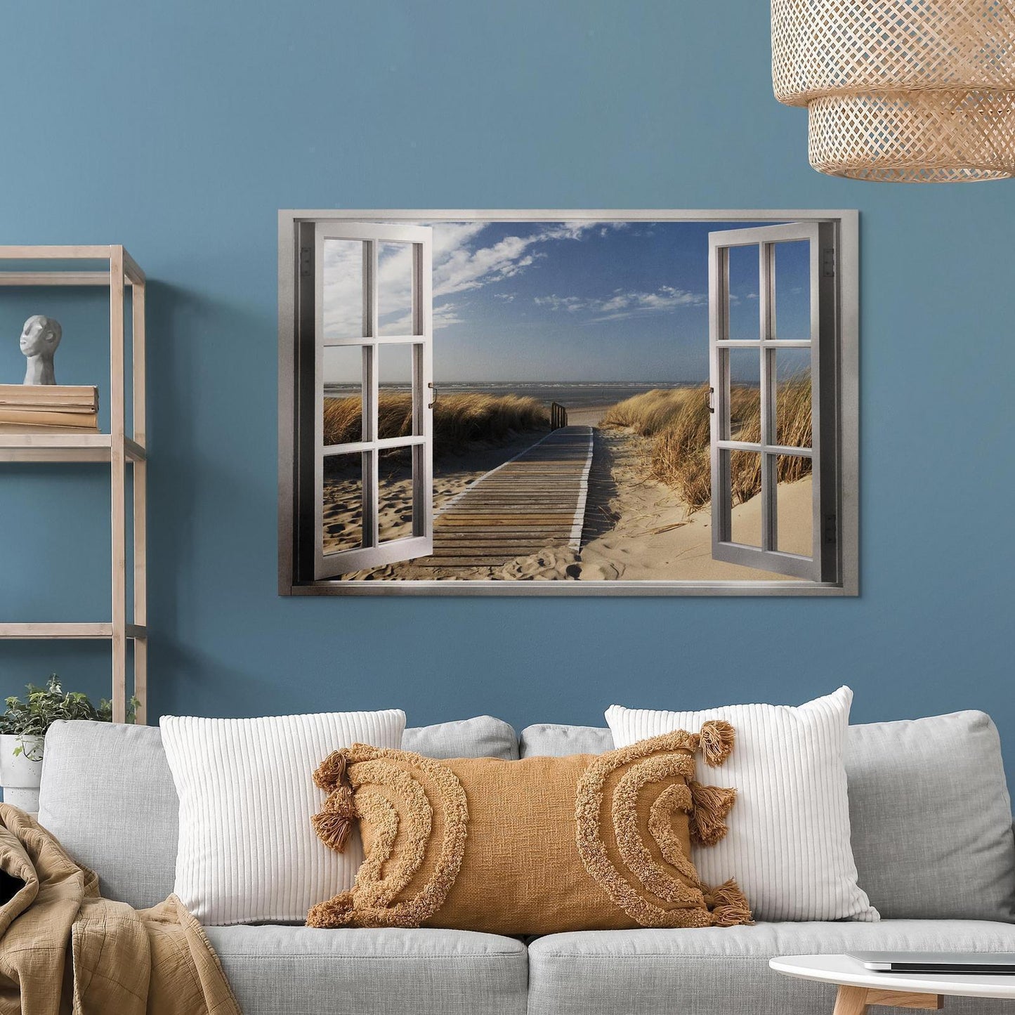 Leinwandbild - Window: View of the Beach Artgeist