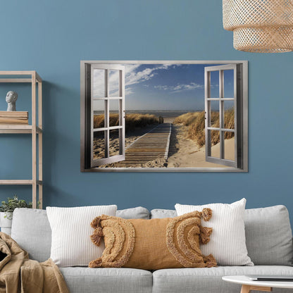 Leinwandbild - Window: View of the Beach Artgeist