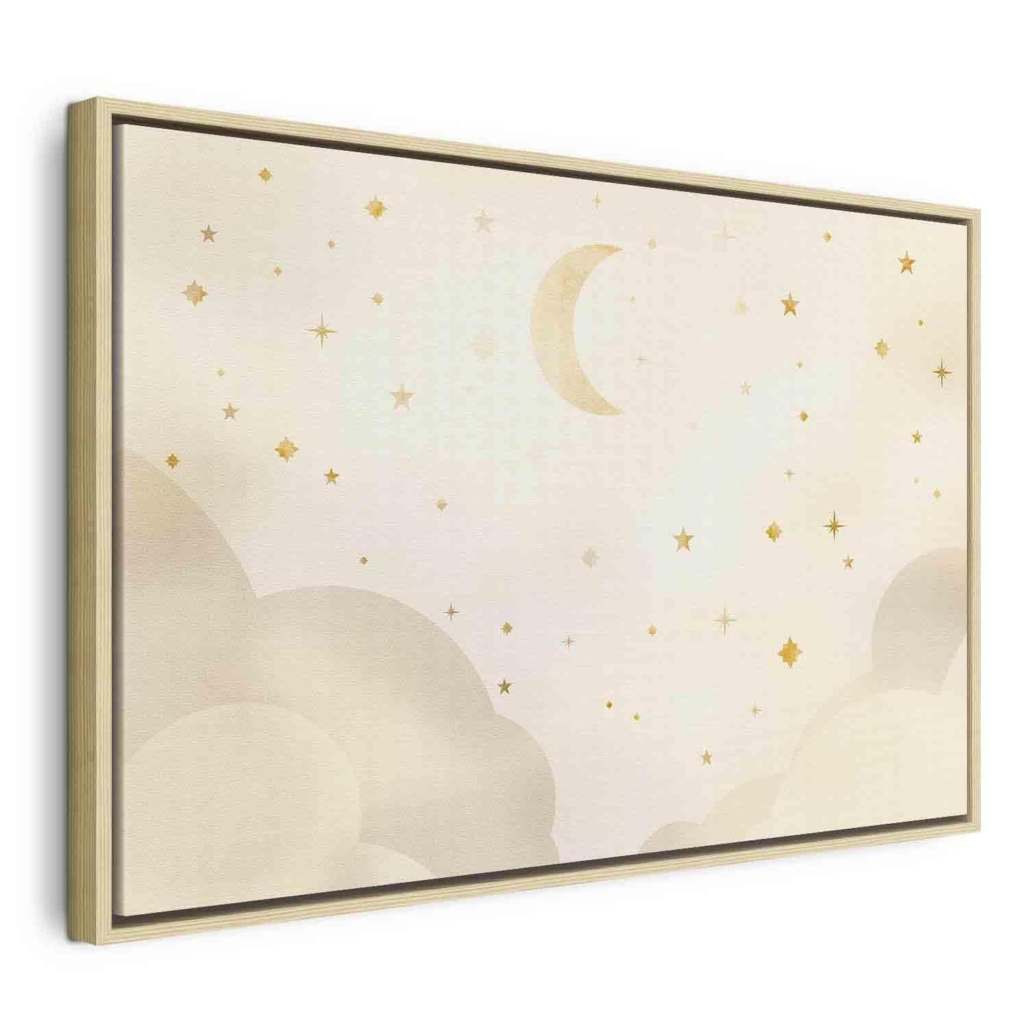 Leinwandbild - Bright Night - Moon Accompanied by Many Stars on a Light Background Artgeist