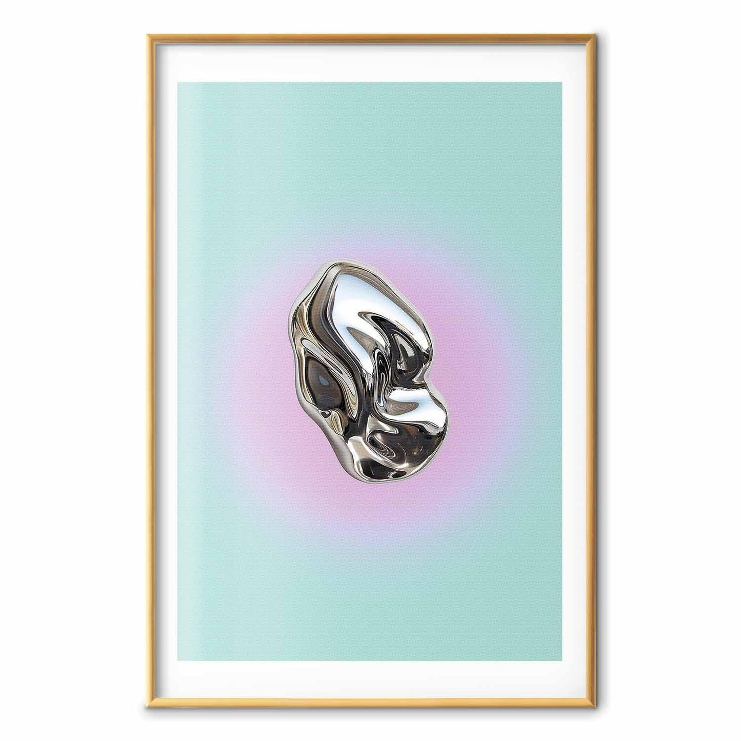 Poster - Metallic Form - abstract sculpture on a mint background with a purple halo