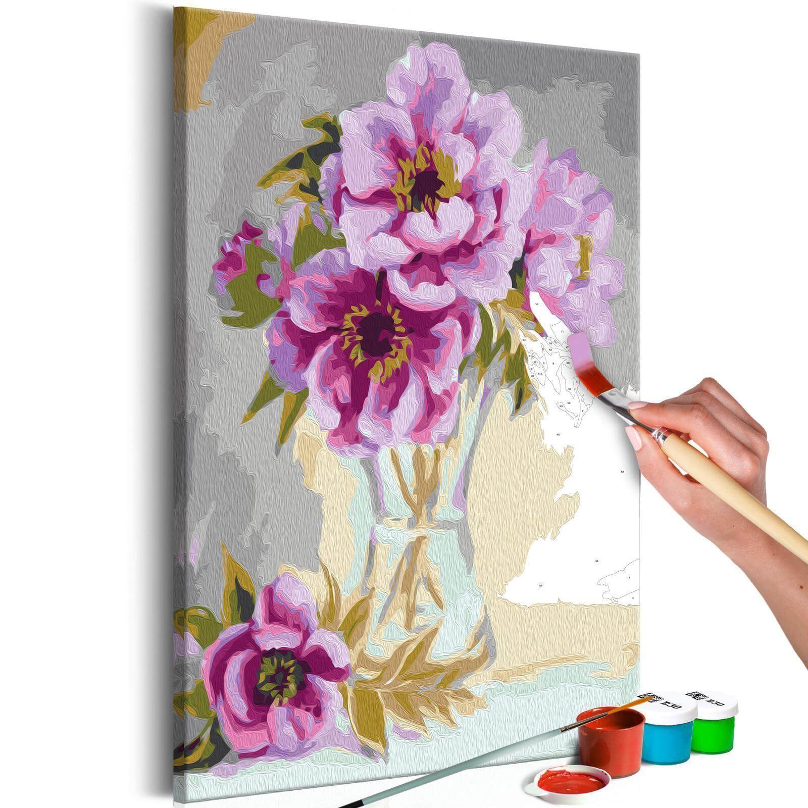 Wandbild zum Ausmalen Blumen in einer Vase - Elegante Blumenvase Malen nach Zahlen Set mit Leinwand, Farben und Pinseln