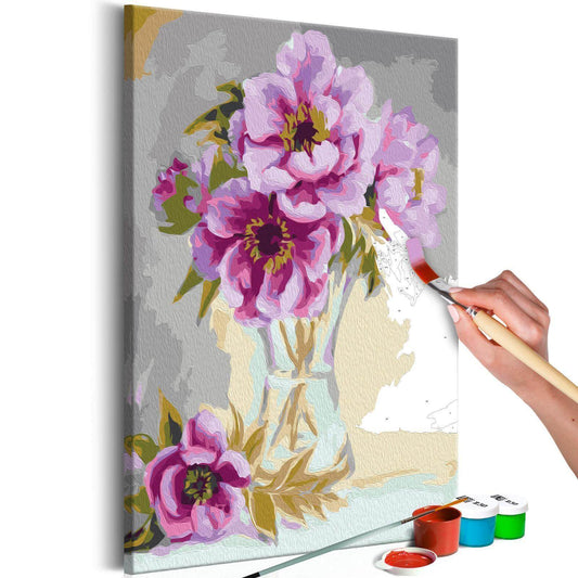 Wandbild zum Ausmalen Blumen in einer Vase - Elegante Blumenvase Malen nach Zahlen Set mit Leinwand, Farben und Pinseln