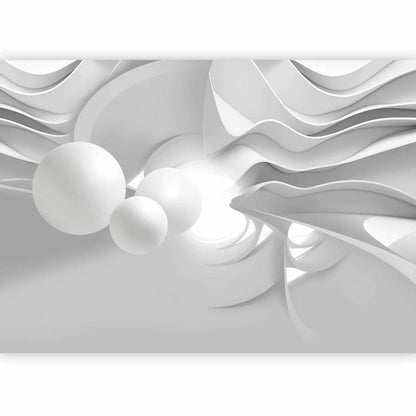 Rolle der Fototapete Weiße Gänge – Vliestapete mit moderner 3D-Gang-Optik vor dem Anbringen

