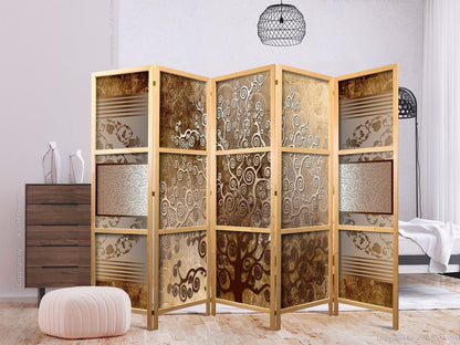Japanische Trennwand - Goldene Schnörkel - Luxuriöser Raumteiler mit fernöstlichem Flair