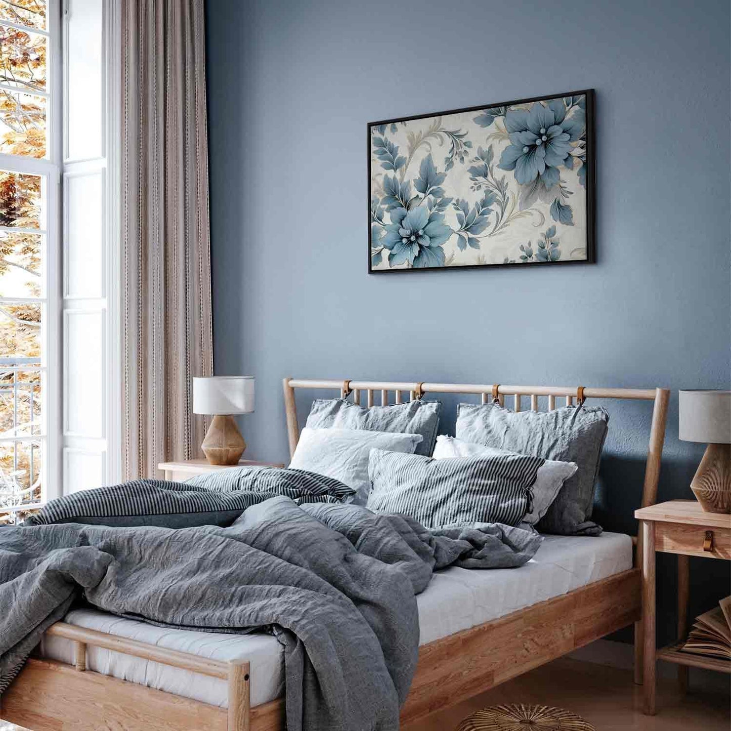 Leinwandbild - Turquoise Flowers in Retro Ambience Floristic Ornaments