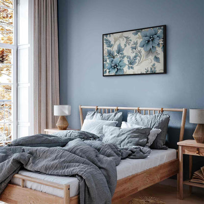 Leinwandbild - Turquoise Flowers in Retro Ambience Floristic Ornaments