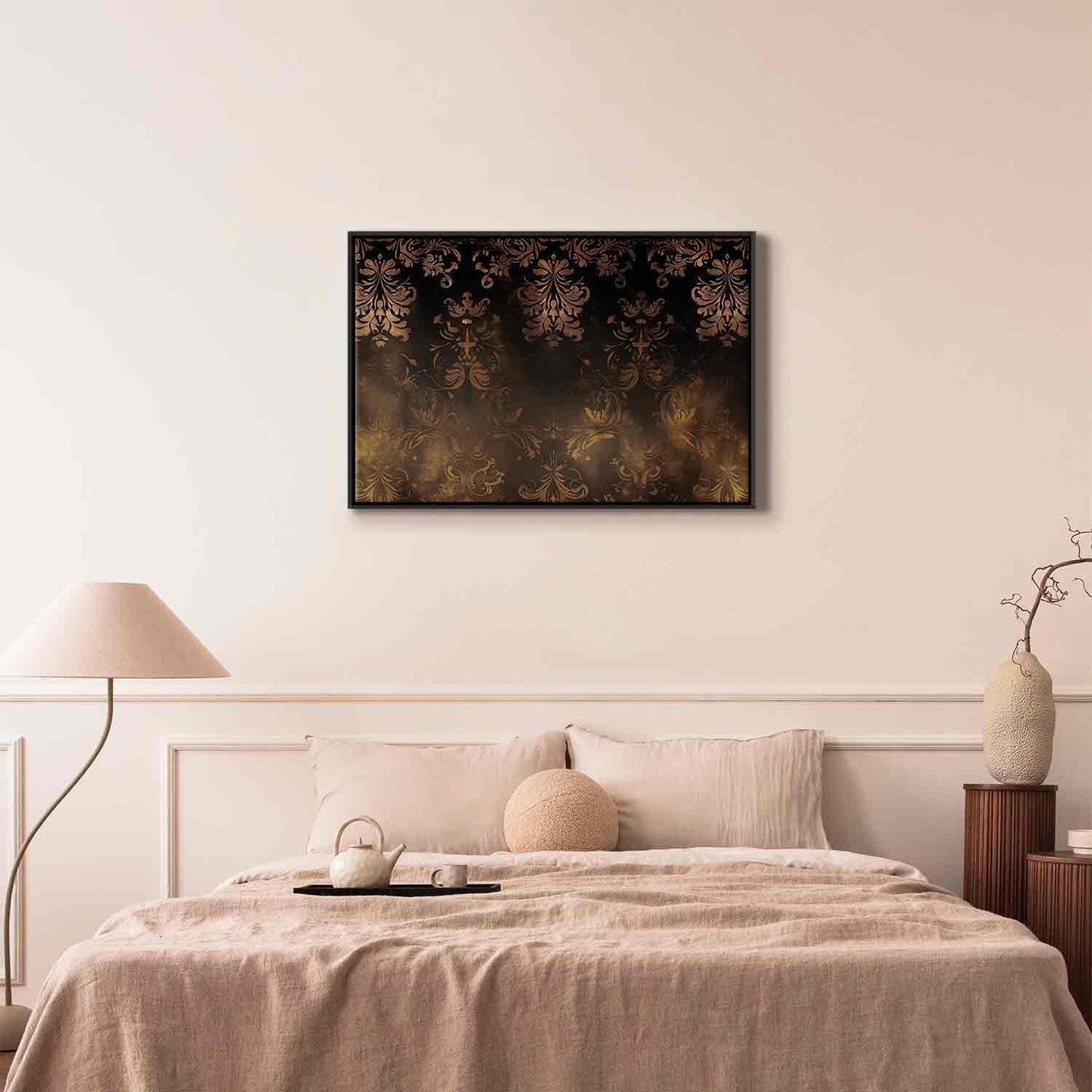 Leinwandbild - Baroque Ornaments in Patinated Gold and Browns: Retro Motif