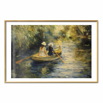 Poster - Boat crossing - painting of two women sailing a boat on a river