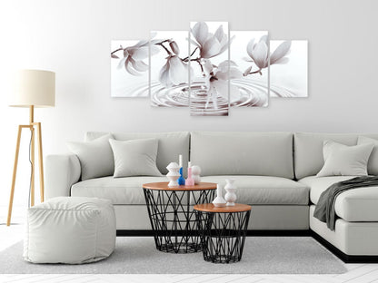 Leinwandbild - Magnolias over Water (5 Parts) Wide Grey