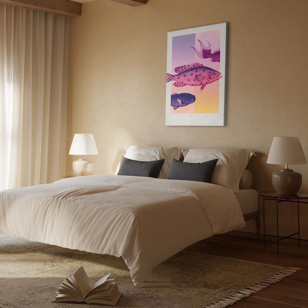 Leinwandbild - Fish in Pastels - Stylized Fish Against Gradient Shapes