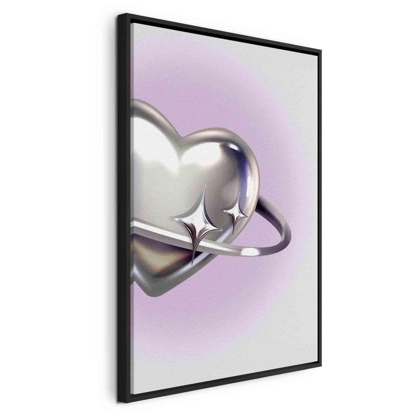 Leinwandbild - Cosmic Heart - Silver Heart with a Ring on a Purple Background Artgeist