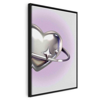 Leinwandbild - Cosmic Heart - Silver Heart with a Ring on a Purple Background Artgeist