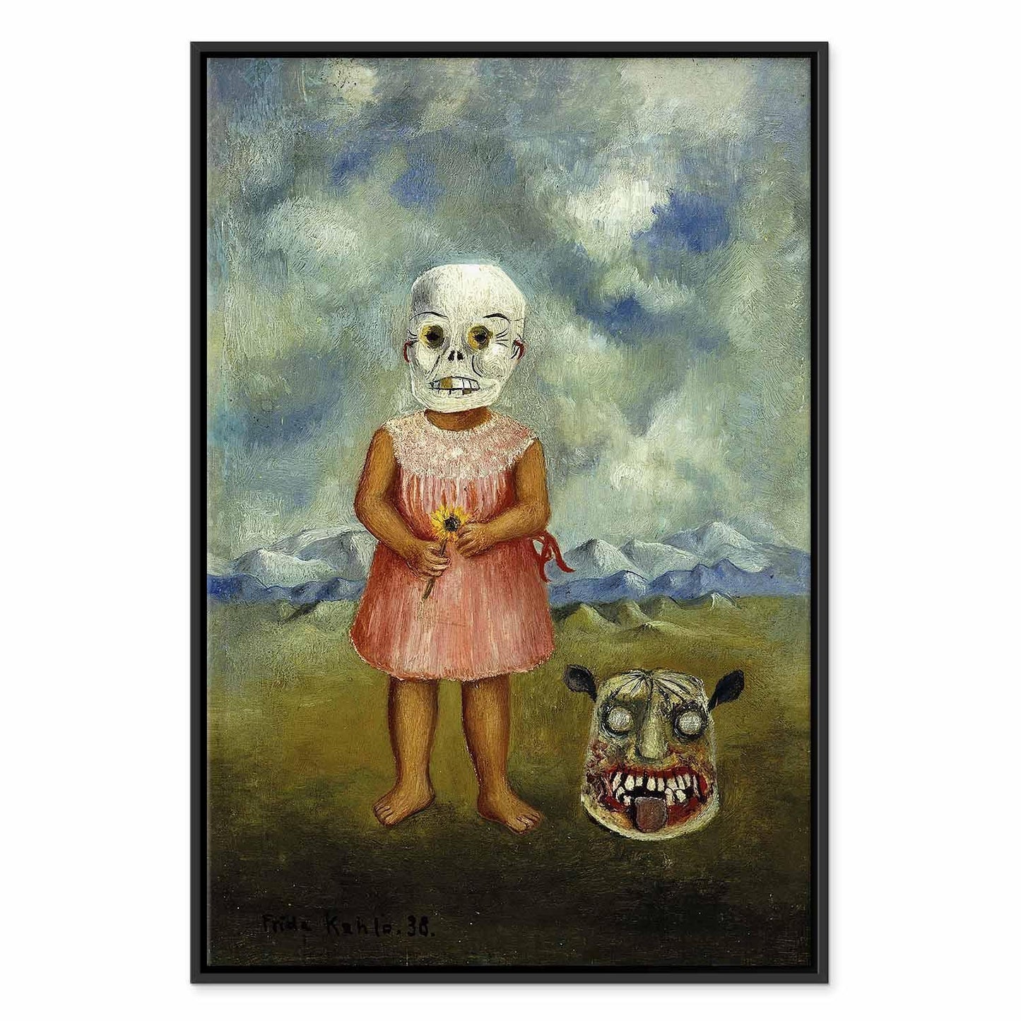 Leinwandbild - Frida Kahlo – Girl with Death Mask (She Plays Alone)
