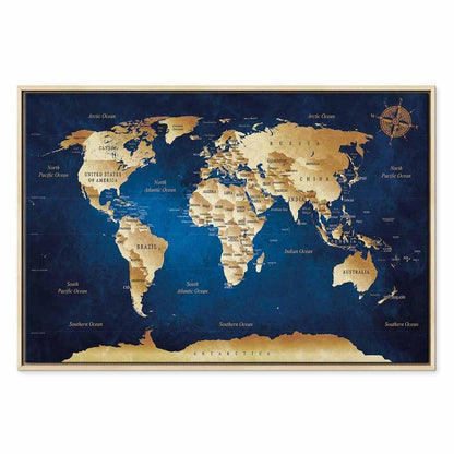 Leinwandbild - World Map: The Dark Blue Depths