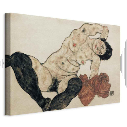 Leinwandbild - Egon Schiele – Liegender Akt mit gelbem Handtuch