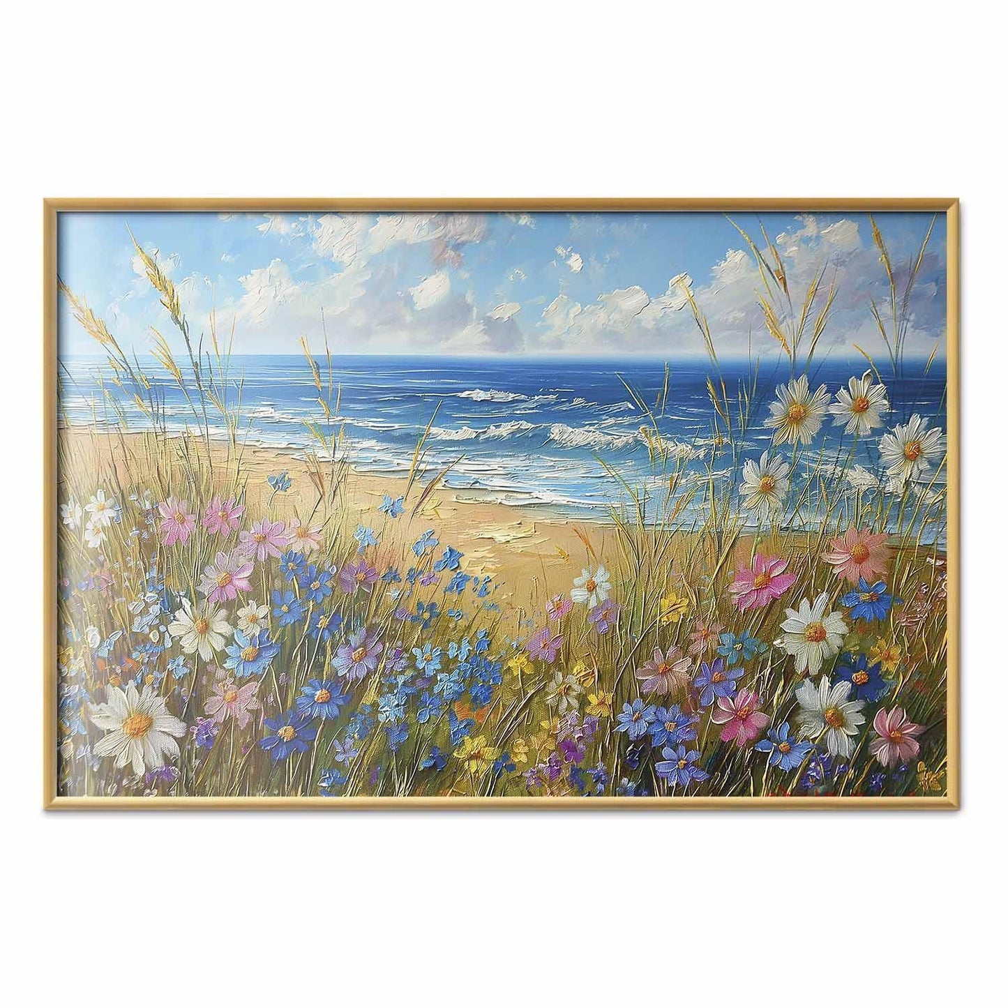Poster - Seascape – wildflowers and a view of the rough sea