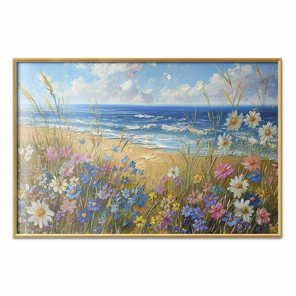 Poster - Seascape – wildflowers and a view of the rough sea
