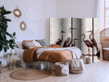 Paravent - Herons painted with ink