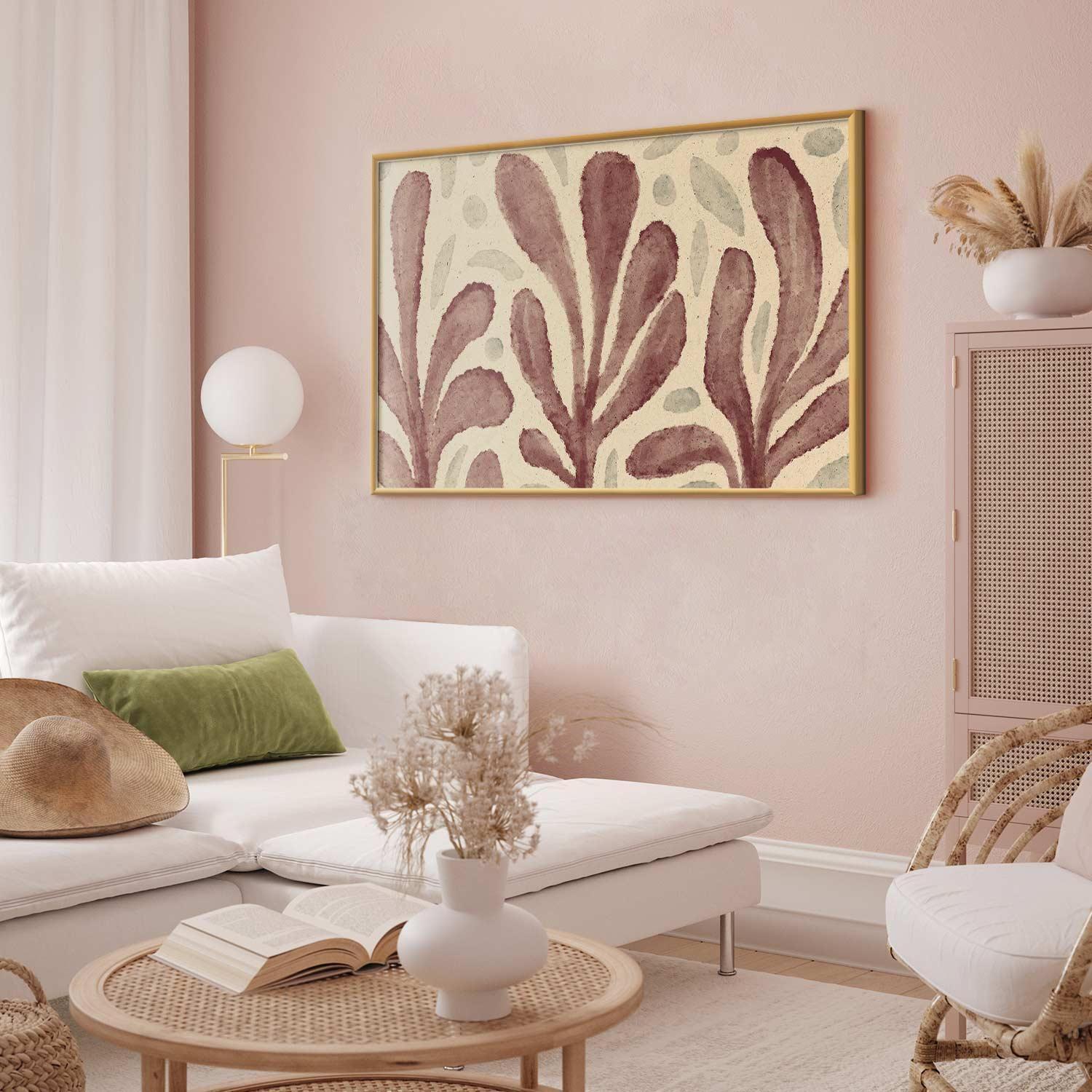 Leaf and spot design poster inspired by Matisse in modern room setting.