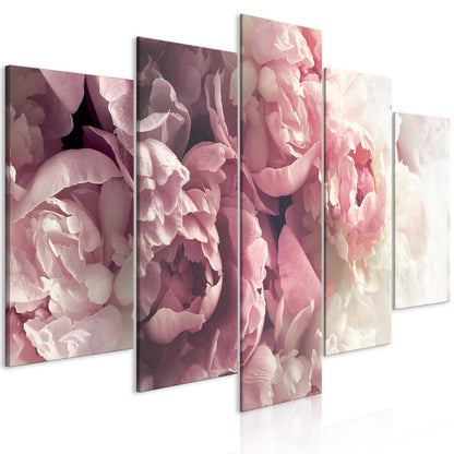 Leinwandbild „Vintage Pfingstrosen“ – 5-teiliges Wandbild im nostalgischen Blumenstil