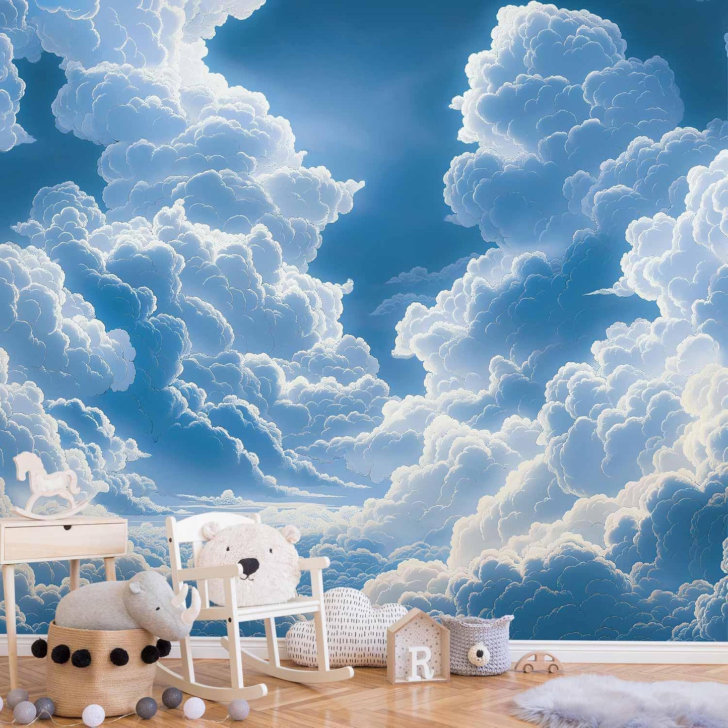 Fototapete - Blue Sky Breaking Through White Fluffy Clouds Artgeist