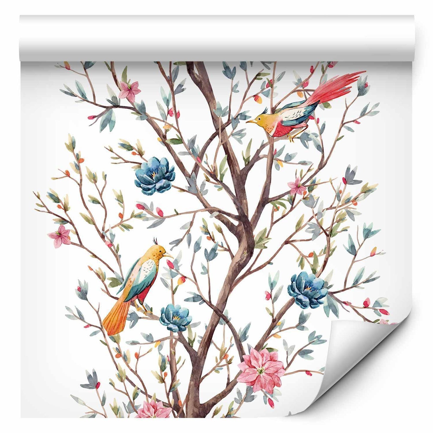 Tapete „Vögel auf blühendem Zweig“ – Elegantes Naturmotiv für deine Wand
