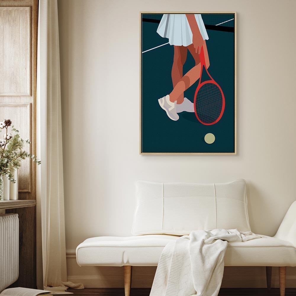 Leinwandbild - Female Tennis Player With a Red Racket on the Court - Graphics