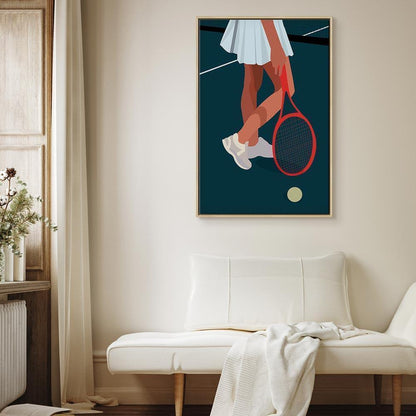 Leinwandbild - Female Tennis Player With a Red Racket on the Court - Graphics