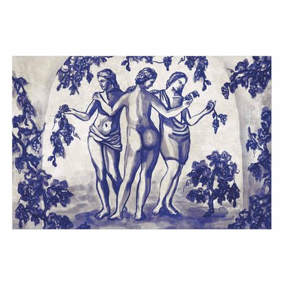 Poster - Ancient Vineyard - three women in a portal painted in blue ink