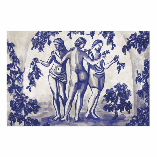 Poster - Ancient Vineyard - three women in a portal painted in blue ink