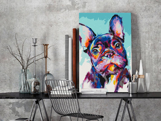 Bulldogge Portrait Wandbild zum Ausmalen mit Acrylfarben