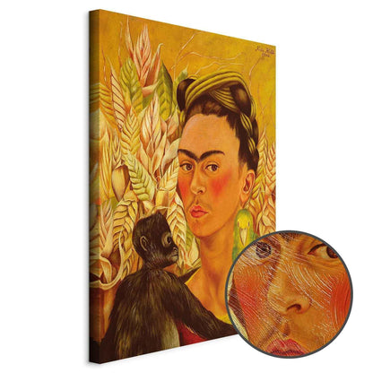 Leinwandbild - Frida Kahlo – Self-Portrait with Monkey and Parrot