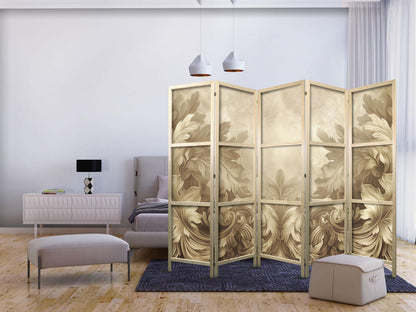 Japanischer Paravent - Stone Baroque Ornaments in Light Shades of Gray-Blue