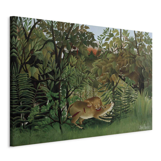 Leinwandbild - Le Lion ayant faim se jette sur l'Antilope (Henri Rousseau) Artgeist