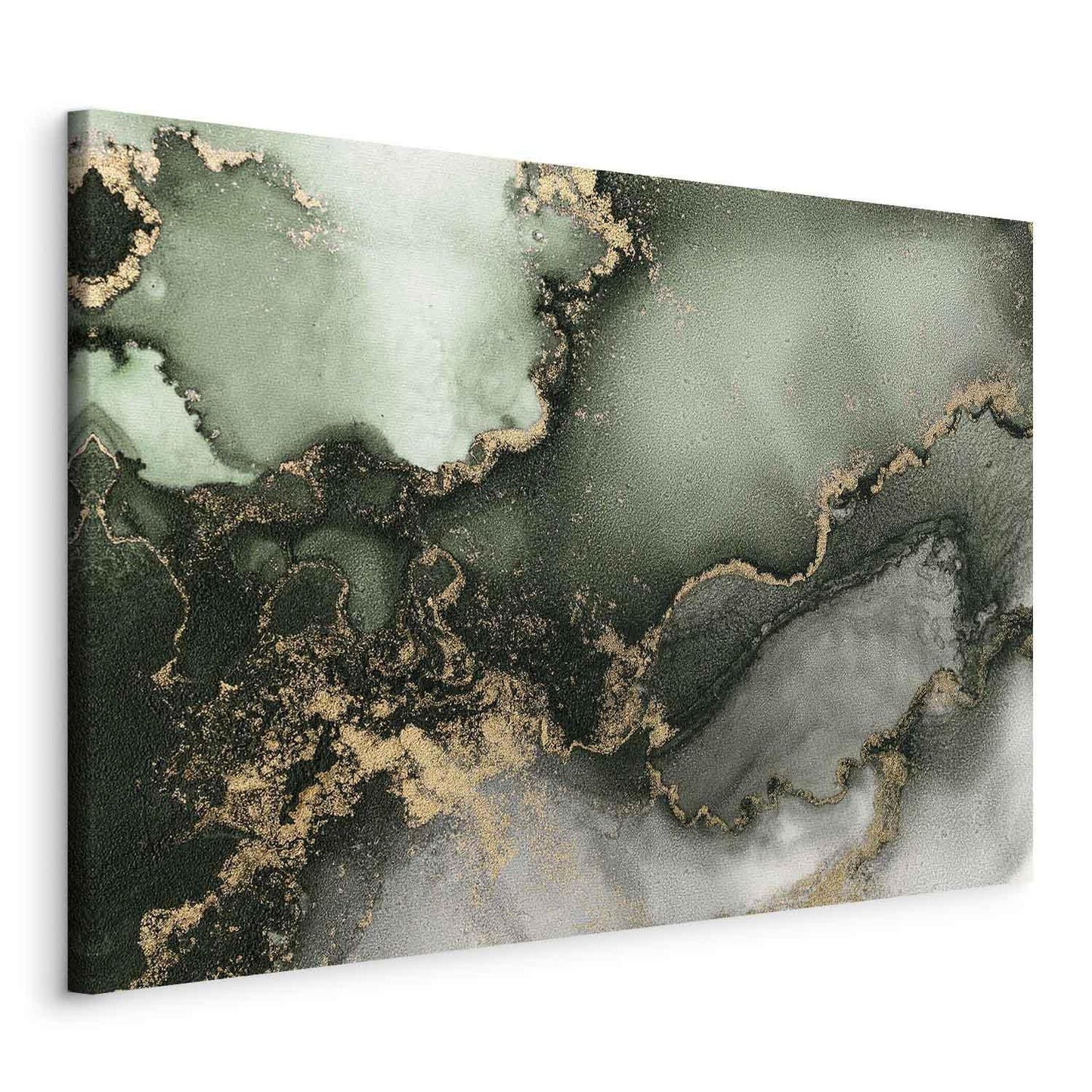 Leinwandbild - Green watercolour - abstraction inspired by the structure of marble