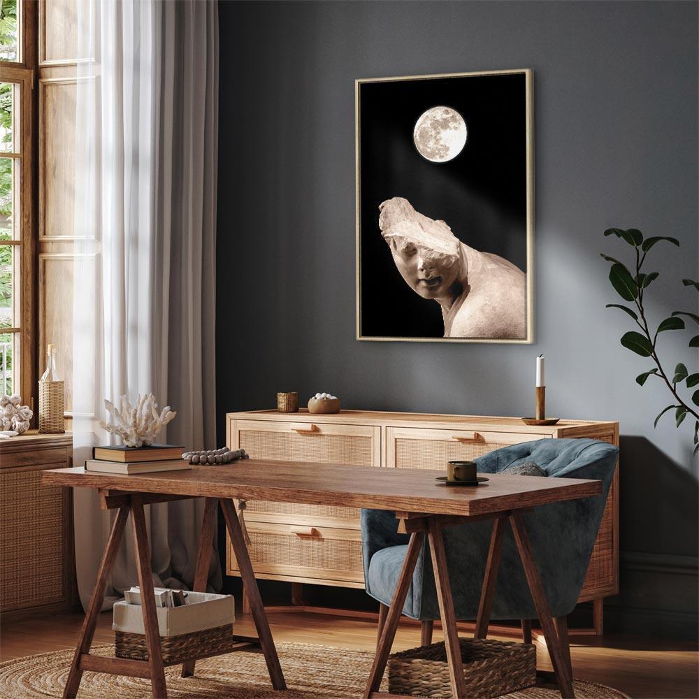 Leinwandbild - Moon and Statue (1 Part) Vertical